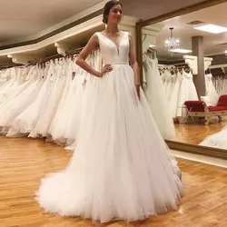 V образным вырезом Свадебные платья с открытой спиной 2019 Vestidos de novia с свадебное платье с поясом пикантные Романтический пол Длина свадебное