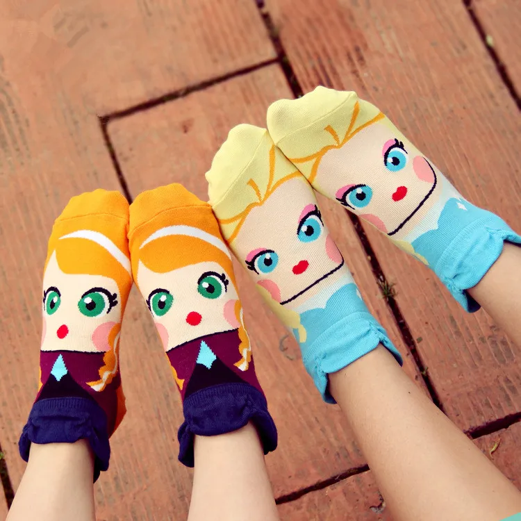 

Hot!! Women Girl's Cartoon Cotton ankle Socks Princess Anna Elsa Fiolla Jasmine Mermaid Fashion Tube Socks