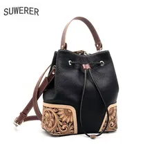 SUWERER новые женские сумки из натуральной кожи роскошные сумки известный бренд ручная резная роскошная сумка-мешок кожаная сумка через плечо