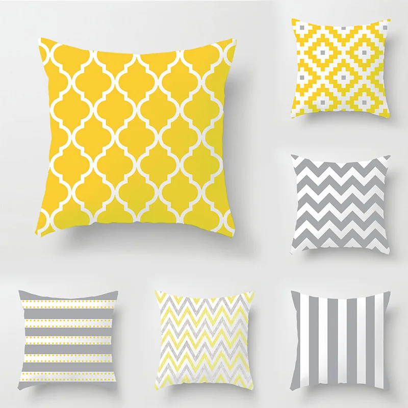 

Yellow Grey Geometric Cushion Cover Home Decor Velvet Pillow Cover For Sofa 40*40cm Decorative Chevron Pillows Case Pillowsham