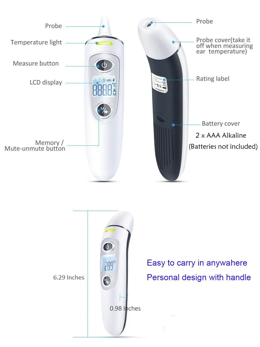 Yieryi цифровой инфракрасный ИК ЖК-экран термометр лоб и ухо Бесконтактный Взрослый тела сигнализация измерения температуры