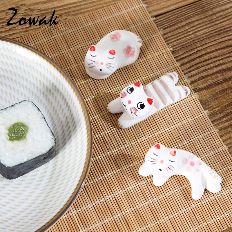 3pcs Japanese Ceramic Cat Shaped Chopsticks Rest Spoon Fork Holders