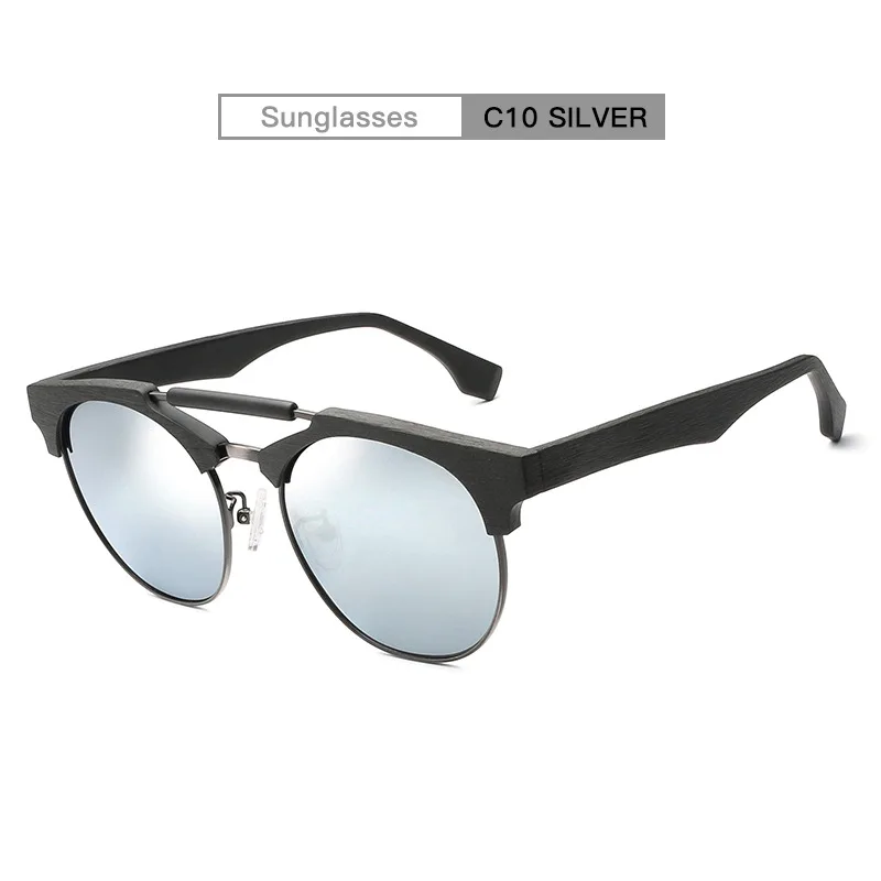 AZB деревянный поляризационные солнцезащитные очки для мужчин и для женщин Ретро коричневого дерева солнцезащитные очки для бренд дизайн круглый солнцезащит - Цвет линз: C10 Silver