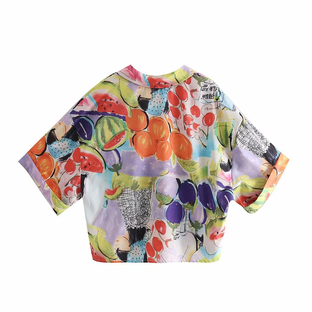 Летняя модная цветная блуза Za с фруктовым принтом, Женская Повседневная Уличная рубашка с коротким рукавом и v-образным вырезом, blusas mujer de moda
