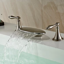 Luxury 3pcs Brushed Nickel Bathroom Sink Basin Faucet Dual Handles Waterfall Basin Sink Faucet Tap