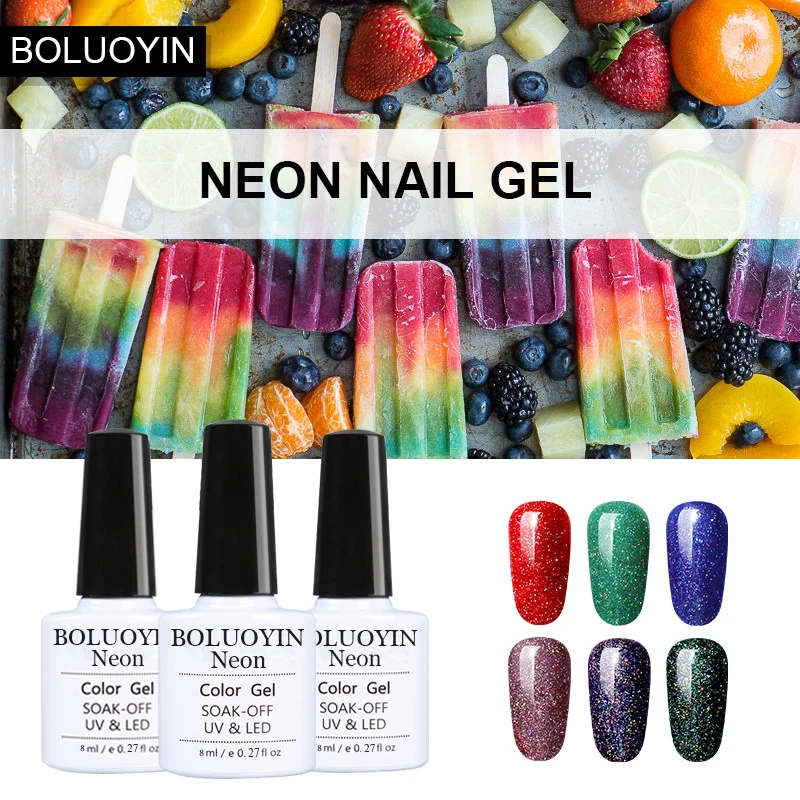 

Rainbow Colors Nail Gel Polish Long-lasting Neon UV Gel Varnish Top Base Coat Soak Off UV Colorful Gel Varnishes Nail Art