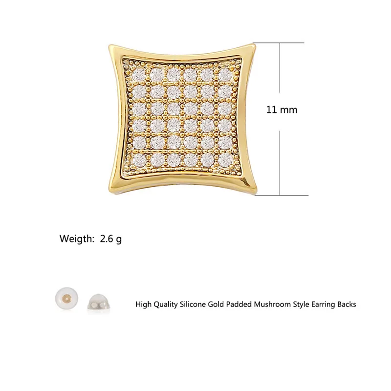 Lureen в стиле хип-хоп золото; серебро; Сережки для мужчин Стразы Micro Pave Cz квадратной формы серьги гвоздики для женщин ювелирные изделия подарки WGEH1001