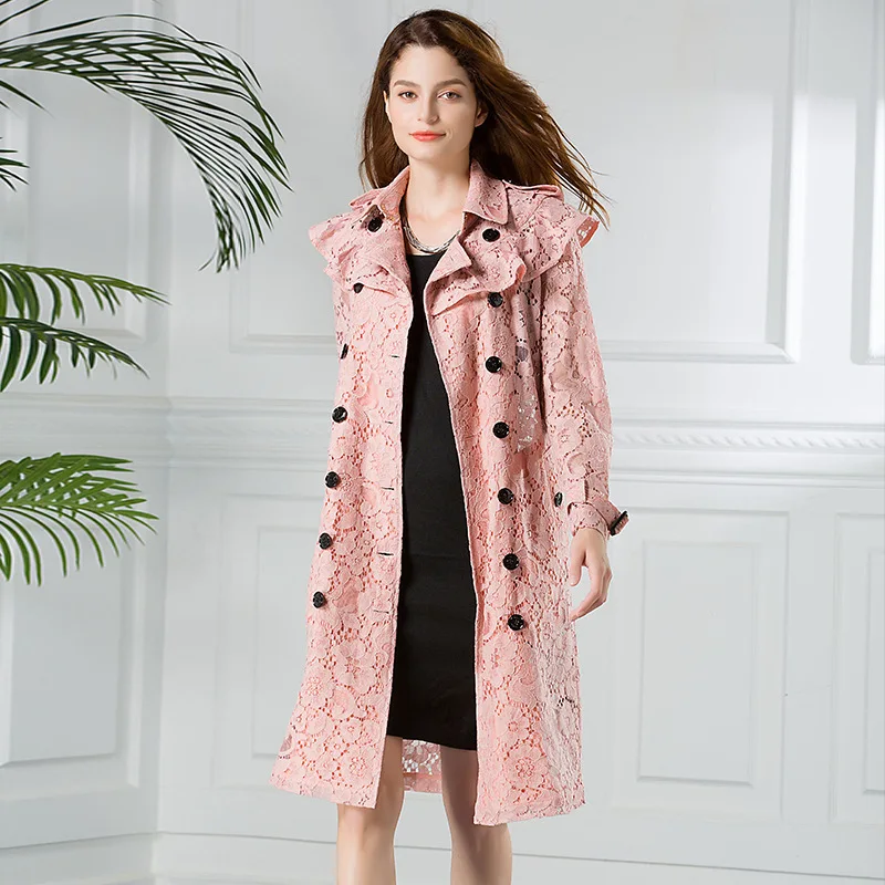 2017 womens trench coats Lace clothing ladies elegant outerwear british
