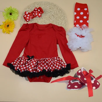 

4PCs per Set Infant Outfits Dark Red Baby Girls Long Sleeves Tutu Dress Headband Shoes Leggings for 0-12months Free Shipping