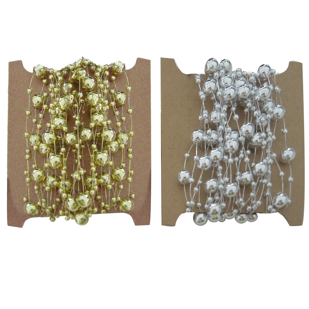 

8mm + 3mm Faux Pearl Plastic round Beads on a String Craft Roll Gold for Valentine's Day Party Decor