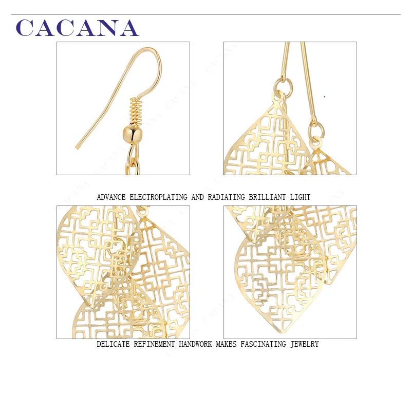 CACANA Dangle Long Earrings With 3 Same Hollow Leaves For Women Bijouterie Hot Sale No.A95 A96