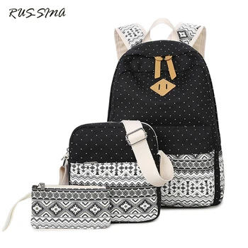

RUSSMA 2018 Spring New Fashion Canvas National Backpack Set School Student Teenager Preppy Style Rucksack Dot Packsack YNT0276