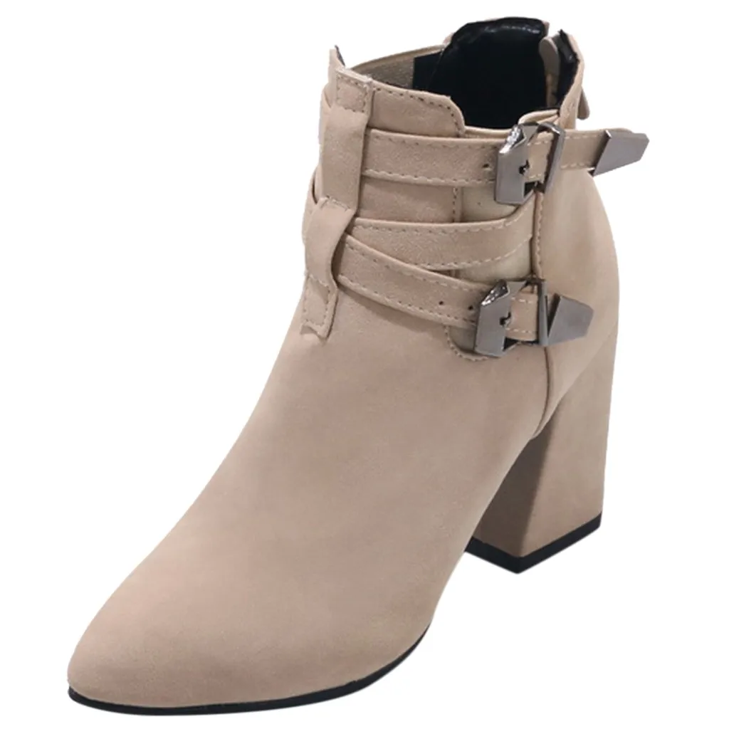 

Women Boots Winter Warm Shoes 2019 New Fashion Warm Metal Super High Thick Heel Ankle Boots Point Toe Shoes Female Booties