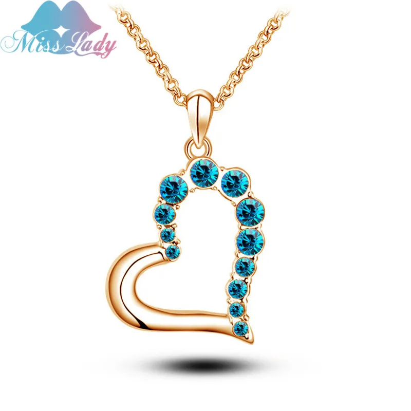 

Miss Lady Rose Gold color ethnic jewelry Austrian Cute Crystal Heart love gifts Pendant Necklaces Fashion for women MLY5147