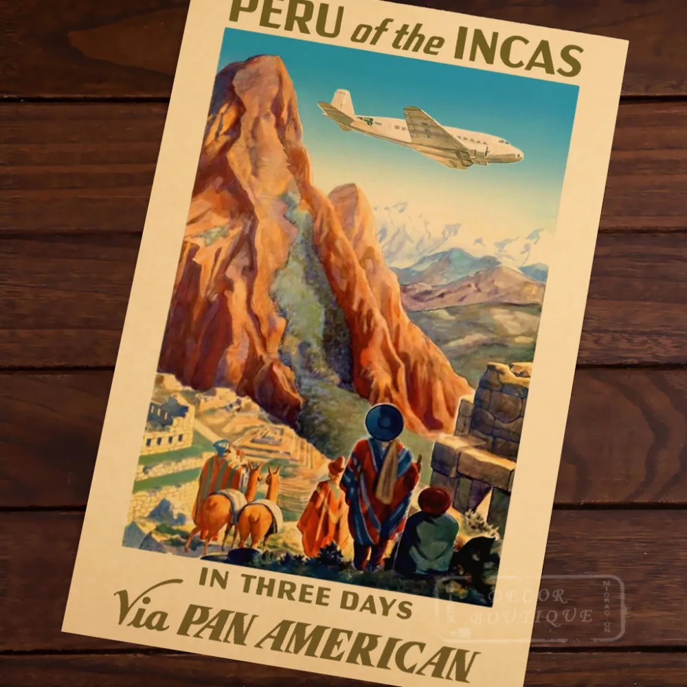 

PERU OF THE INCAS PAN AMERICAN machu picchu Vintage Retro Kraft Decorative Poster DIY Wall Canvas Sticker Home Bar Posters Decor