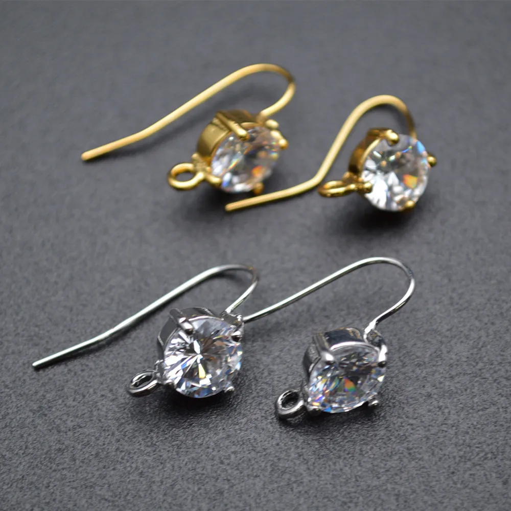

Shiny Big Size CZ Rivoli Crystal Wire Hook Earrings Hooks Fit Dangle Earring Jewelry Findings ( Gold / Rhodium Silver Color )
