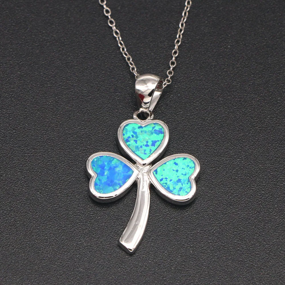

JZP0105 New three-leaf clover opal pendant necklace simple fashion blue opal clover pendant necklace women's fashion jewelry