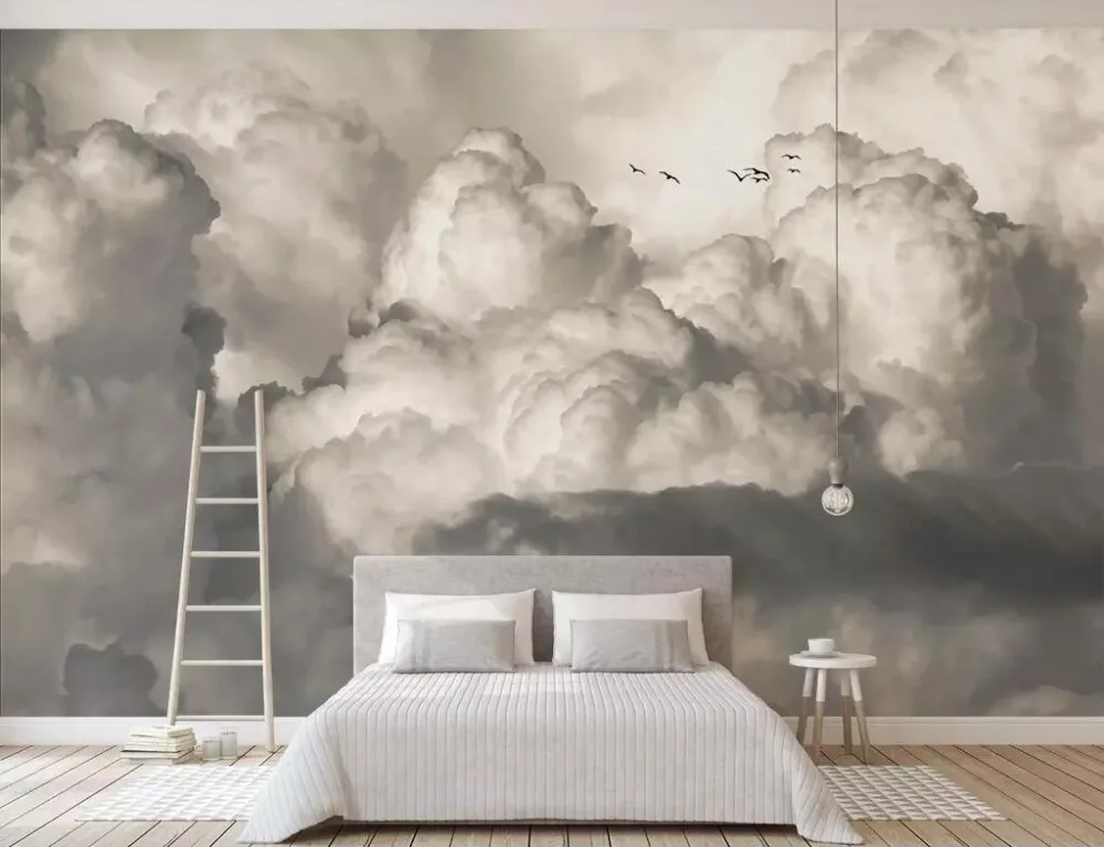 Beibehang обои в европейском стиле ручная роспись ретро ностальгические белые облака птица ТВ фон стены декоративные 3d обои