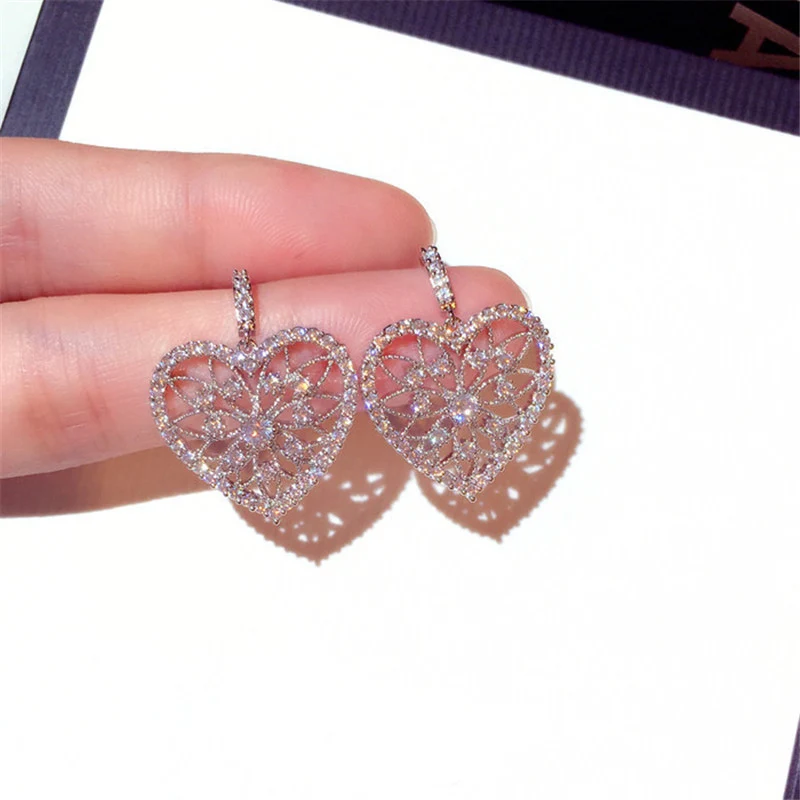 

Charmwin New S925 Silver Needle Dangle Earrings For Women Earrings Gold And Silver Color Cubic Zirconia Heart Earrings Women