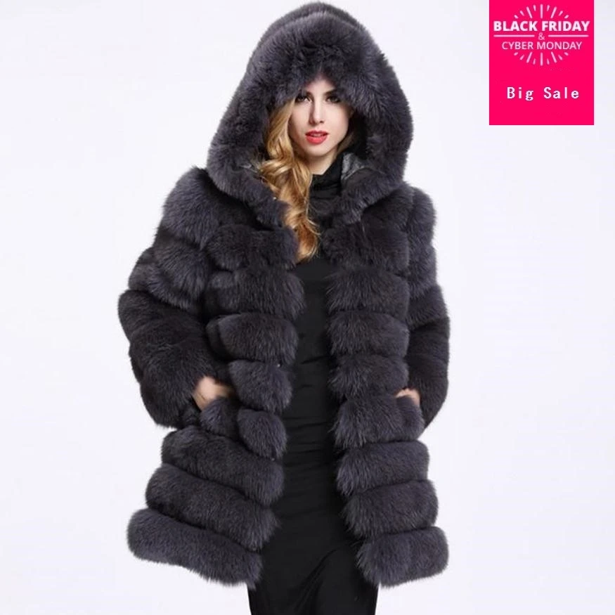 S 3XL Very good quality fake Fur Coat With hooded Winter Women Luxury