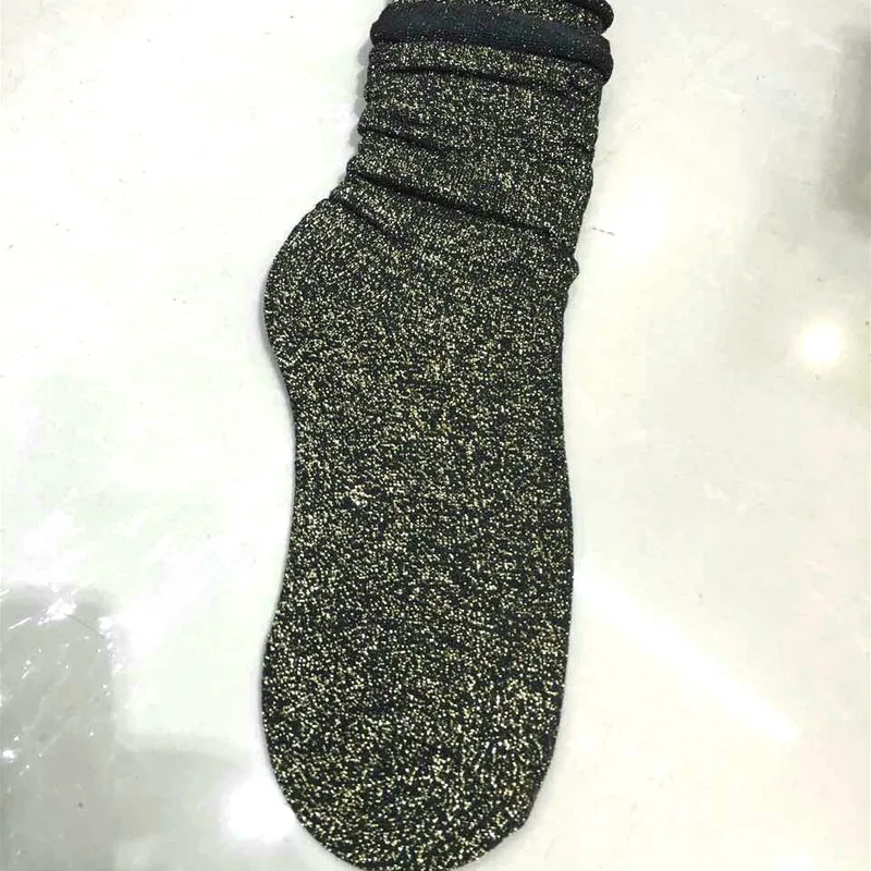 [WPLOIKJD] забавные блестящие элегантные блестящие носки с кромкой Meias, женские длинные носки ярких цветов, женские хлопковые счастливые носки - Цвет: Black Socks