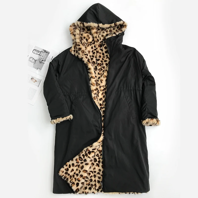 Женские пальто из натурального меха норки, длинные зимние пальто из натурального меха, женская шуба из натурального меха норки, Двусторонняя одежда с леопардовым принтом