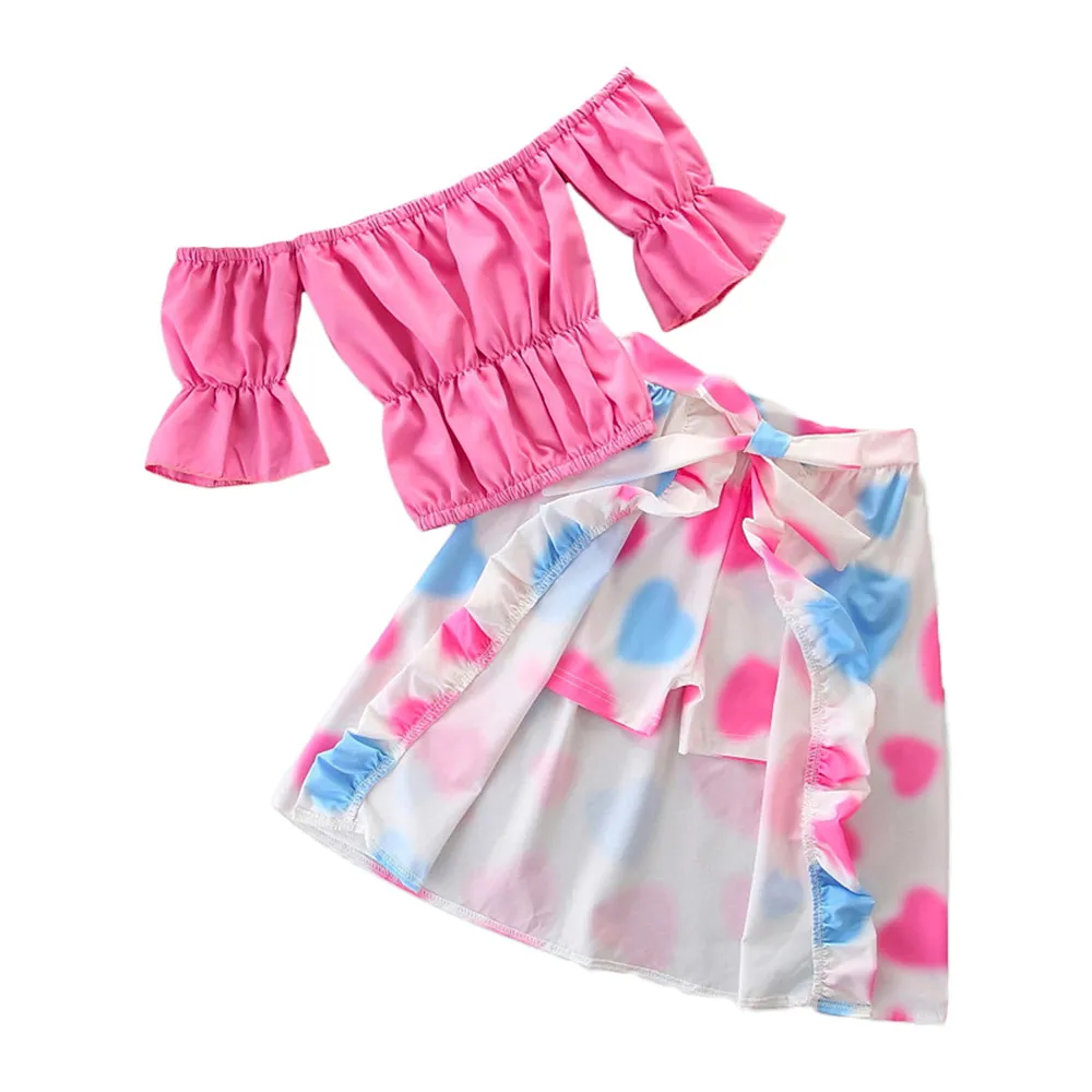 

2PCs Kid Baby girls clothes Solid Puff Sleeve Top+Loving Skirts Short Set Clothing Outfit Children Sets Casual Fashion Girls Clo