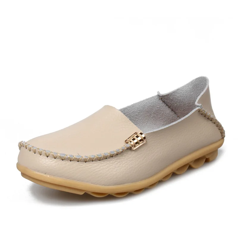 beige Plardin/Коллекция года; сезон лето; женская повседневная обувь из натуральной кожи ярких цветов; модная дышащая обувь без шнуровки с массажным узором в горошек; туфли на плоской подошве с металлическими украшениями - Цвет: beige