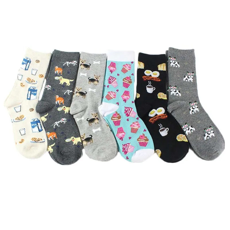 

happy socks Donut milk Food Dog Cat Pig Animal Funny Women Socks Cartoon Printed Colorful Cotton Socks Girls Ladies