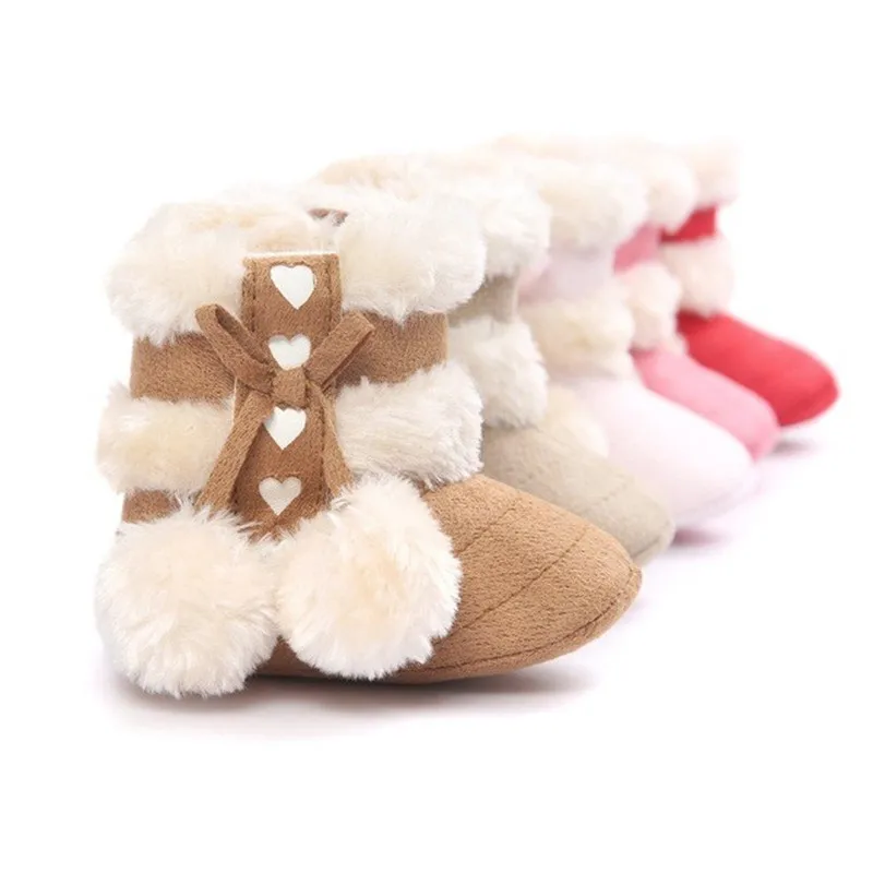 Теплая зимняя обувь для маленьких девочек младенческие сапоги для снега новорожденных Нескользящие Первые ходунки пинетки