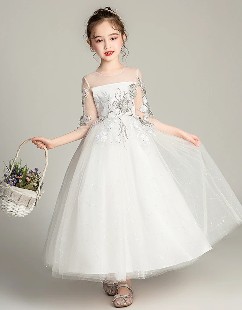 Свадебное платье для девочек с блестками и вышитой аппликацией; элегантные вечерние платья принцессы на день рождения с цветочным узором; WGCK2971