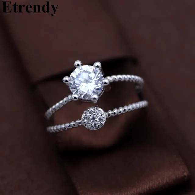 Simple Double Layers Shinning Zircon Rings For Women Bijoux Fashion Jewelry Adjustable Elegant Cute Gifts