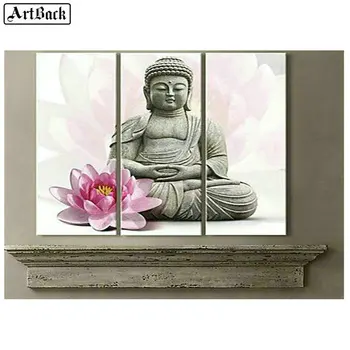 

5d diamond painting full square Buddha lotus triptych diamond embroidery 3d diamond mosaic painting living room decoration