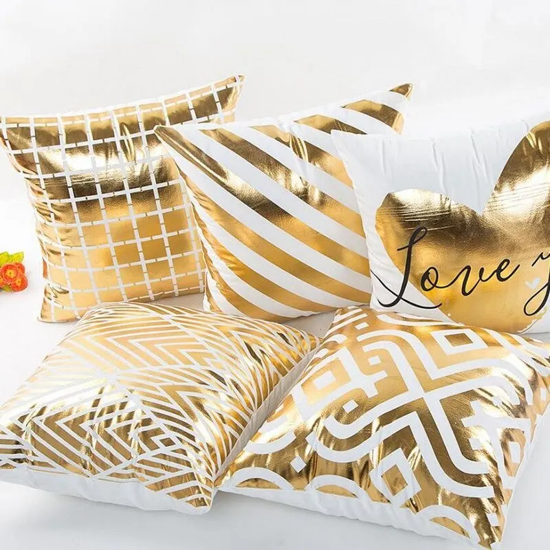

High Quality Pillow Cover Home Decor Bronzing Gold Geometric Printed Cushion Cover For Seat Car Sofa Throw Pillows 27