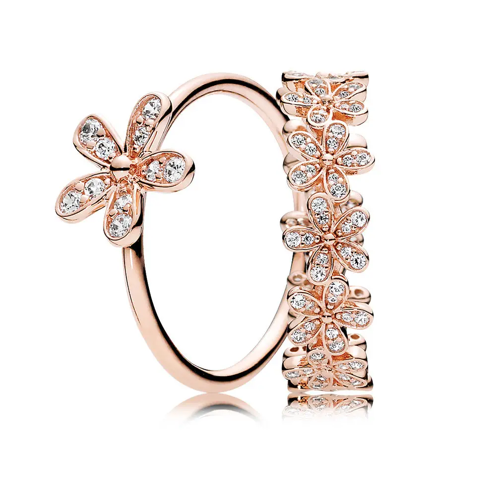 

100% 925 Sterling Silver ROSE DAZZLING DAISY RING STACK Charms Rings Fit DIY Original Jewelry A set of prices