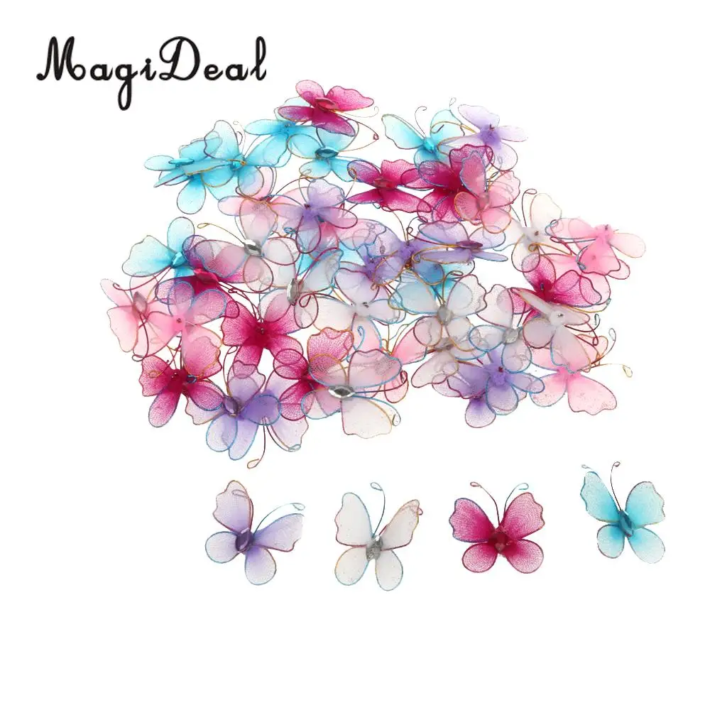 MagiDeal 50 pcs Stocking Butterflies for Wedding Party Holiday Home Decoration Scrapbooking Sewing DIY Crafts Mixed Color 3.5cm