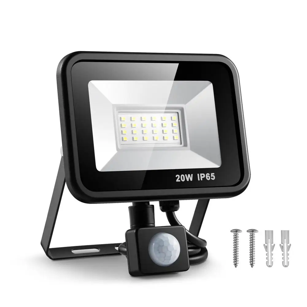 Holofote ao ar Sensor de Movimento Prova de Água Luz de Inundação com Sensor Eslas 10 w 20 w Refletor Livre Led Holofote de Movimento Pir 220 v Parede à Luz da Garagem