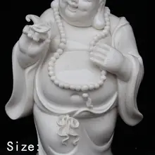 9 дюймов/Изысканный китайский белый фарфор Dehua happy smiling статуя Будды