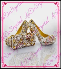 Aidocrystal neue design Gelb strass kristall kupplung schuhe passender tasche für party