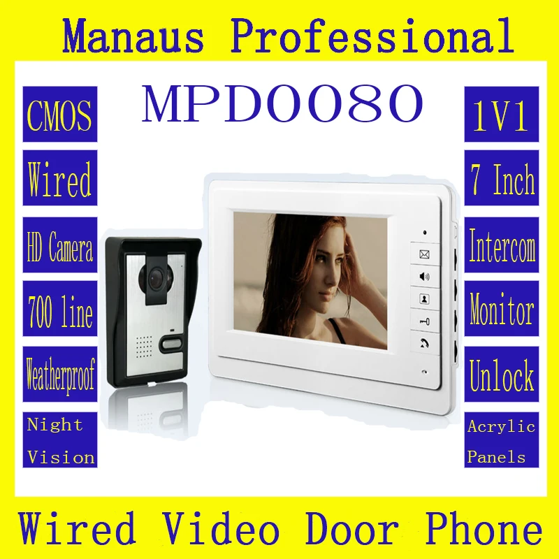 

Smart Wired Color 7" TFT LCD Display Video Door Phone Doorbell Intercom System With High Definition IR Night Vision Camera D80a