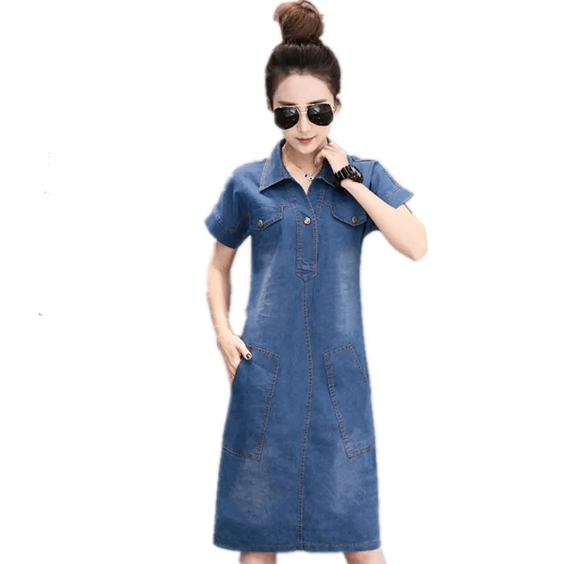 Bodycon Summer Denim font b dress b font women font b Vintage b font Turn down