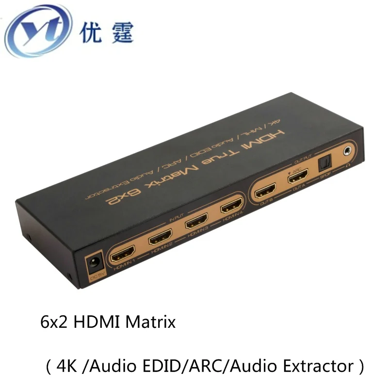 

1.4v HDMI Matrix 6x2 PIP 4K 3D Audio EDID/ARC/Audio Extractor 2.0/5.1 switch or splitter 6 input 2 output converter