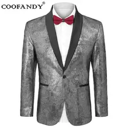 Button Blazer зубчатый рукав воротник блестящие Длинные блестками COOFANDY Для мужчин