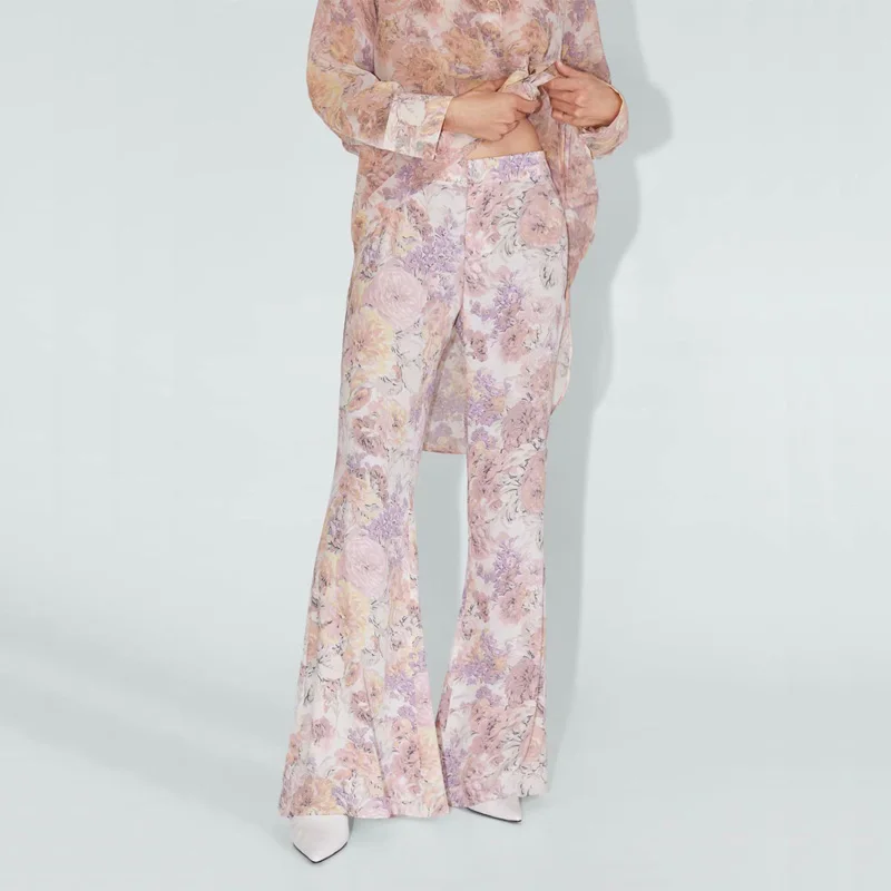 

Summer women's trousers casual flower print flared pants