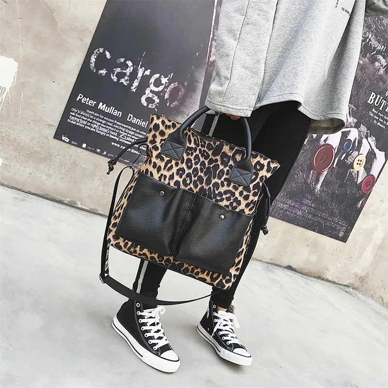 Annmouler Большая вместительная Женская сумочка, кошелек, леопардовая Лоскутная сумка на плечо, Высококачественная сумка-торба, модная сумка через плечо