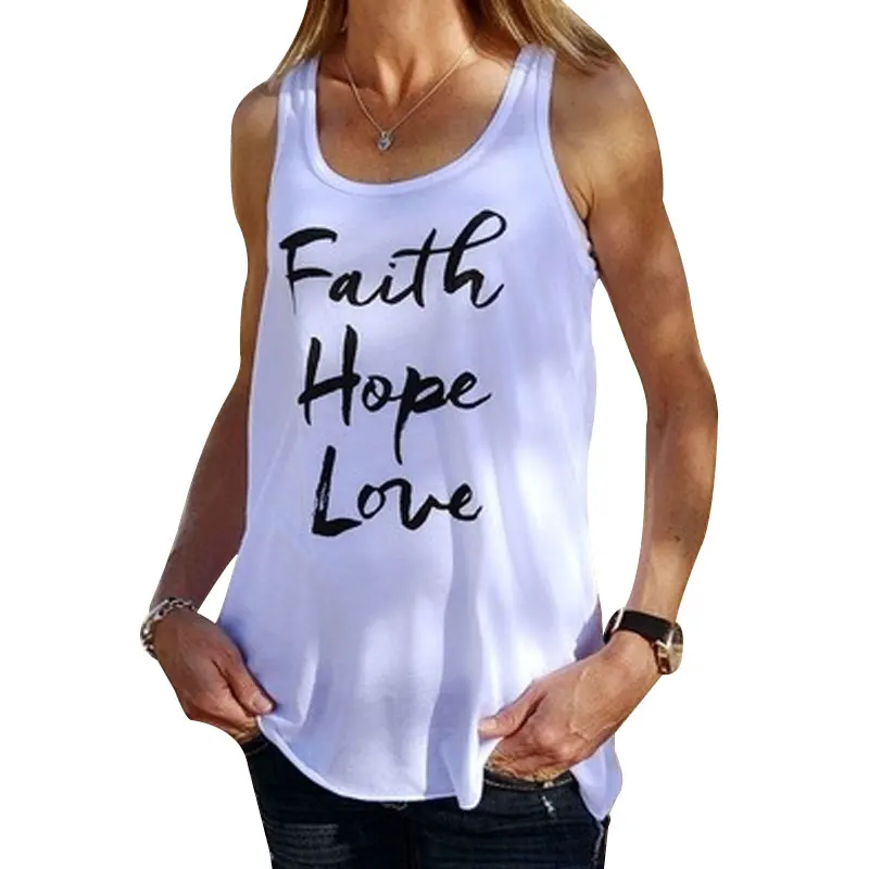 

Faith Hope Love Funny Letter Print Tank Tops 2018 Summer Women Fashion Sleeveless Vest Female Causal Loose Tanks Top Femme