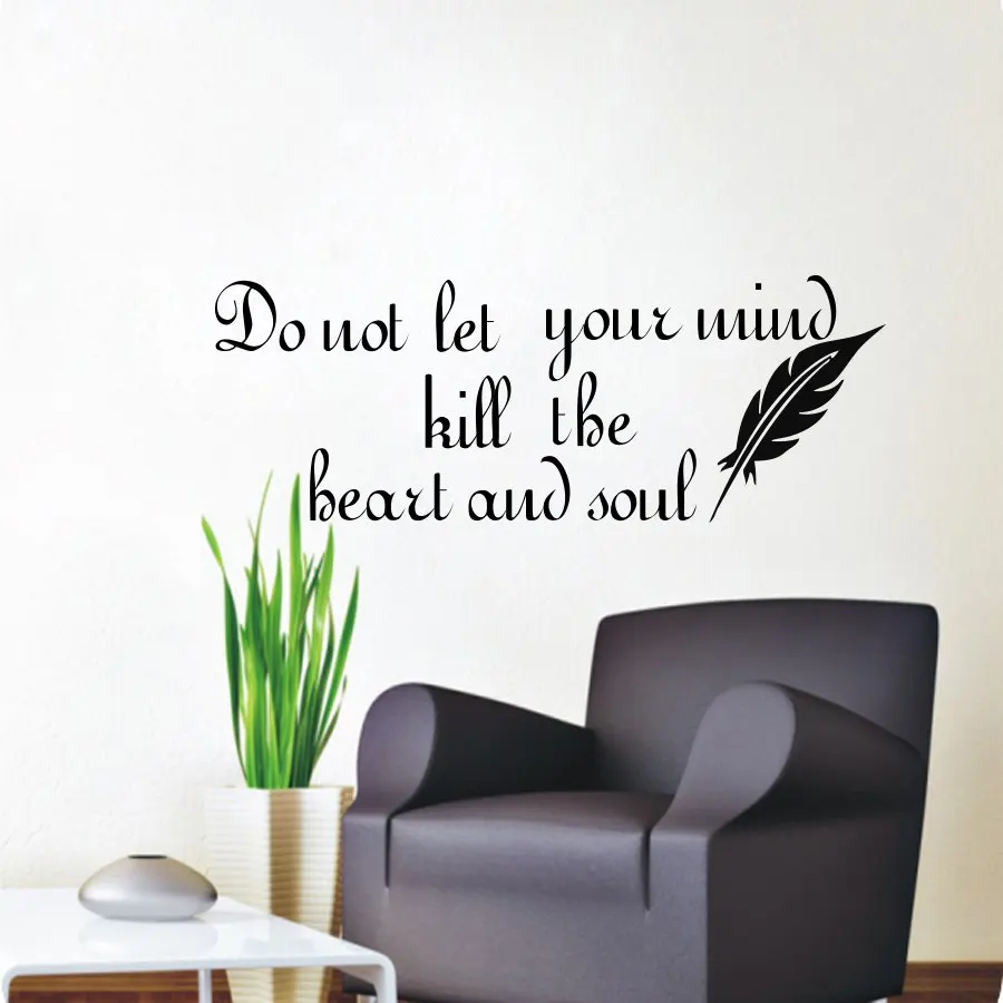 

ZOOYOO Do Not Let Your Mind Kill The Heart And Soul Wall Sticker Feather Home Decor Vinyl Removable Nursery Bedroom Wall Decals
