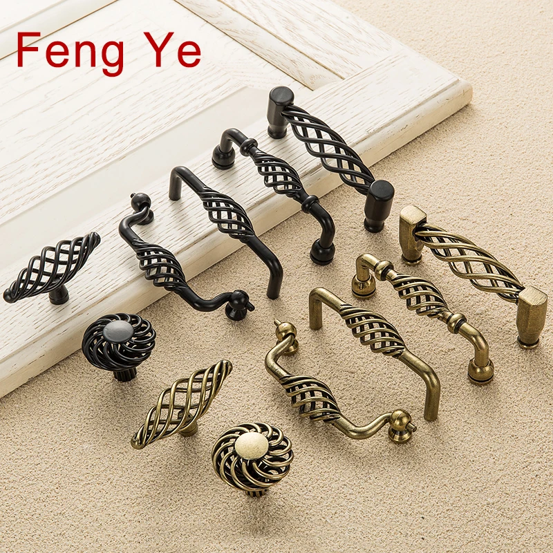 Ручка Птичье гнездо Feng Ye черная ручка двери винтажный старинный Бронзовый шкаф