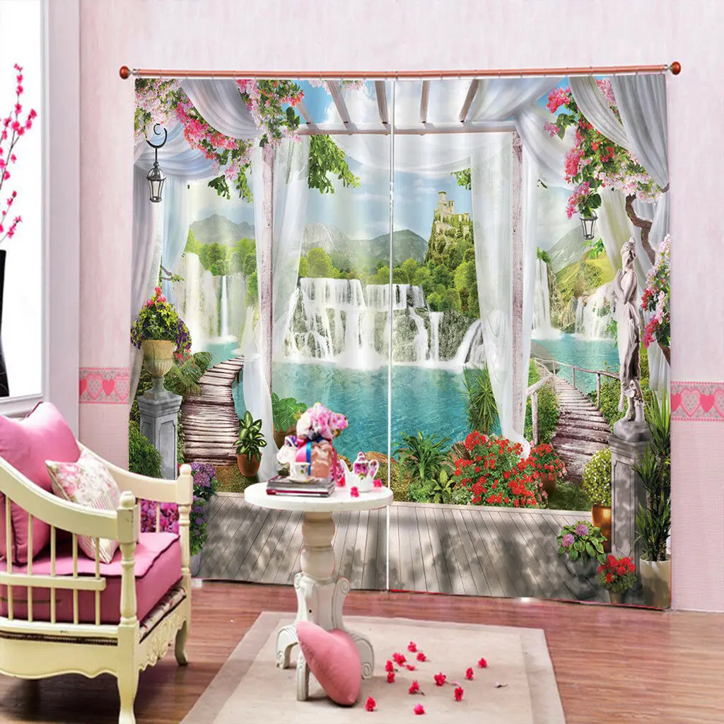

2pcs Curtain Panels Room Decoration Thermal Insulated 3D Window Curtain 166*150cm high quality room decoration