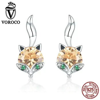 

VOROCO Fashion Women Earrings 2019 Little Fox S925 Drop Earrings Cute Romantic Style For Women Fine Jewelry Wedding Gift BKE527